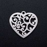 201 Stainless Steel Pendants, Heart with Cirrus, Stainless Steel Color, 15.5x15.5x1mm, Hole: 1.2mm(STAS-T046-JN254-1)