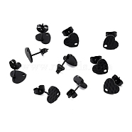 304 Stainless Steel Stud Earring Findings, with Ear Nuts, Textured Heart, Electrophoresis Black, 12x9mm, Hole: 1.4mm, Pin: 0.7mm(STAS-I183-04A-EB)