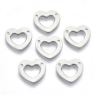 201 Stainless Steel Charms, Cut-Out, Laser Cut, Hollow, Heart, Stainless Steel Color, 11x12x1mm, Hole: 1.2mm(STAS-R116-011)