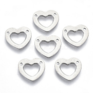 Non-Tarnish 201 Stainless Steel Charms, Cut-Out, Laser Cut, Hollow, Heart, Stainless Steel Color, 11x12x1mm, Hole: 1.2mm(STAS-R116-011)