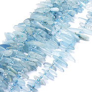 Natural Aquamarine Beads Strands, Nuggets, 9.5~30x4.5~7.5x1.5~5mm, Hole: 0.8mm, about 80pcs/strand, 15.75 inch(40cm)(G-E569-O05)