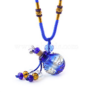 Lampwork Perfume Bottle Pendant Necklace with Glass Beads, Essential Oil Vial Jewelry for Women, Dark Blue, 17.7~25.59 inch(45~65cm)(BOTT-PW0002-059A-08)