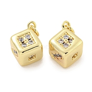 Brass Micro Pave Clear Cubic Zirconia Pendants, with Jump Rings Long-Lasting Plated, Lead Free & Cadmium Free, Cube, Real 18K Gold Plated, 16x12x13.5mm, Hole: 3mm(KK-Q814-25G)