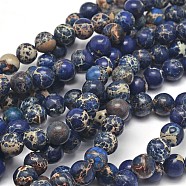 Natural Imperial Jasper Beads Strands, Round, Dyed, Marine Blue, 8mm, Hole: 1mm, about 48pcs/strand, 15.7 inch(X-G-I122-8mm-16)