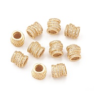 Eco-Friendly Rack Plating Brass Micro Pave Cubic Zirconia European Beads, Large Holde Beads, Lead Free & Cadmium Free, Long-Lasting Plated, Stacking Ring Column, Real 18K Gold Plated, 9x8mm, Hole: 5.5mm(KK-I698-01G)