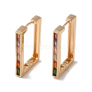Brass with Colorful Glass Hoop Earrings, Rectangle, Light Gold, 27.5x17.5x3.5mm(EJEW-M238-46KCG)