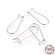 Rhodium Plated 925 Sterling Silver Earring Hoop Findings Kidney Wires Hooks 33x12.7mm Leverback Earrings, 4pcs/bag(STER-I005-07P)