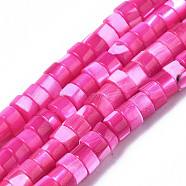 Natural Trochus Shell Beads Strands, Dyed, Flat Round/Disc, Heishi Beads, Fuchsia, 4x2mm, Hole: 0.8mm, about 154~160pcs/strand, 14.96~15.75 inch(38~40cm)(SHEL-S278-027E)