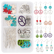 DIY Peace Theme Earring Making Kits, Including Peace Sign & Star & Rondelle Synthetic Turquoise Beads, Alloy Pendants, Iron Pin Findings, Brass Earring Hooks, Mixed Color, Total: 104pcs/box(DIY-SC0013-53)