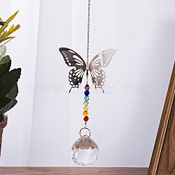 Crystal Ceiling Fan Pull Chains Chakra Hanging Pendants Prism, with Cable Chains, Butterfly, Colorful, 323mm(AJEW-WH0021-30A)