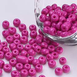 Baking Paint Glass Seed Beads, Round, Medium Violet Red, 4~4.5x3mm, Hole: 1~1.2mm, about 4500pcs/bag, about 450g/bag(SEED-Q025-4mm-M18)