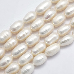 Natural Cultured Freshwater Pearl Beads Strands, Oval, Beige, 7~10x5~6mm, Hole: 0.8mm, about 37pcs/strand, 14 inch(35.5cm)(PEAR-F007-78-01)