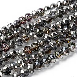 Electroplate Glass Faceted Rondelle Beads Strands, Half Silver Plated, Light Grey, 10x8mm, Hole: 1mm, about 63~65pcs/strand, 19.2~20 inch(48~50cm)(EGLA-D020-10x8mm-21)
