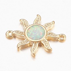 Synthetic Opal Links connectors, with Brass Findings, Sun, Golden, Creamy White, 18x13x2mm, Hole: 1mm(KK-K228-06-01G)