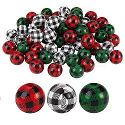 105Pcs 3 Colors Natural Wooden Beads, Plaid Beads, Tartan Pattern, Dyed, Round, Mixed Color, 16mm, 35pcs/color(WOOD-SZ0001-13)