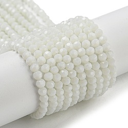 Opaque Glass Beads Stands, Faceted(32 Facets), Round, White, 3~3.5mm, Hole: 0.6mm, about 174~175pcs/strand, 21.18''~21.34''(53.8~54.2cm)(EGLA-A035-P3mm-D01)