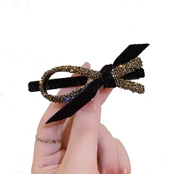 Alloy Alligator Hair Clips, with Velvet and Rhinestone, Topaz, 80x60mm(PW-WG59878-01)