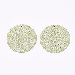 Acrylic Pendants, Imitation Woven Rattan Pattern, Flat Round, Honeydew, 47x5mm, Hole: 2mm(X-OACR-T014-08F)