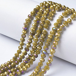 Electroplate Opaque Glass Beads Strands, Full Rainbow Plated, Faceted, Rondelle, Gold, 4x3mm, Hole: 0.4mm, about 123~127pcs/strand, 16.5~16.9 inch(42~43cm)(EGLA-A034-P4mm-G04)