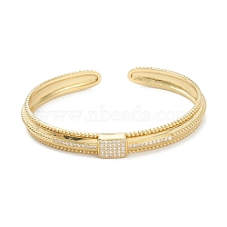 Brass Micro Pave Clear Cubic Zirconia Cuff Bangles, Textured, Rectangle, Real 18K Gold Plated, Inner Diameter: 2-1/4 inch(5.65cm)(BJEW-A116-06G)