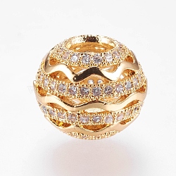 Brass Micro Pave Cubic Zirconia Beads, Rondelle, Real 18K Gold Plated, 12x10mm, Hole: 4mm(ZIRC-J018-36G)