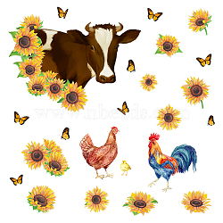 PVC Wall Stickers, Wall Decoration, Sunflower & Animal Pattern, Gold, 650x390mm(DIY-WH0228-585)