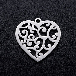 Non-Tarnish 201 Stainless Steel Pendants, Heart with Cirrus, Stainless Steel Color, 15.5x15.5x1mm, Hole: 1.2mm(STAS-T046-JN254-1)