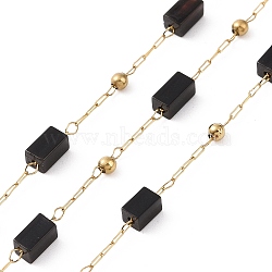 Natural Black Agate Rectangle Beaded Chains, with Golden 304 Stainless Steel Findings, Unwelded, 4~4.5x2~2.5x2~2.5mm, about 3.28 Feet(1m)/Box(AJEW-SZ0002-42G)