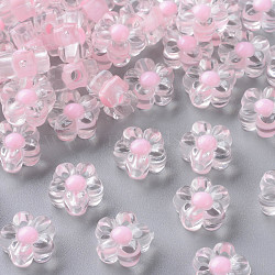 Transparent Acrylic Beads, Bead in Bead, Flower, Pink, 12x12.5x6mm, Hole: 2.5mm(X-TACR-S152-06A-SS2112)