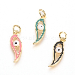 Golden Plated Brass Pendants, with Enamel and Jump Rings, Long-Lasting Plated, Evil Eye, Mixed Color, 22.5x7.5x2.5mm, Hole: 3.5mm(KK-L190-007)