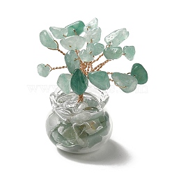 Natural Green Aventurine Chips Tree Decorations, Glass Vase Base Copper Wire Feng Shui Energy Stone Gift for Home Desktop Decoration, 24x49.5~50mm(DJEW-Z007-02E)