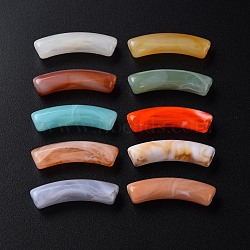 Two Tone Acrylic Beads, Imitation Gemstone, Curved Tube, Mixed Color, 31x9.5x7.5mm, Hole: 1.8mm(X-MACR-S272-78)