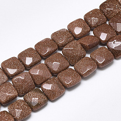 Synthetic Goldstone Beads Strands, Faceted, Square, 8~8.5x8~8.5x5mm, Hole: 1mm, about 25pcs/strand, 8.0''(G-S357-D01-18)