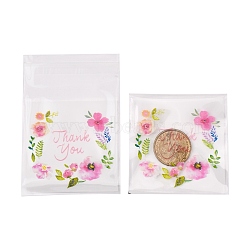 Rectangle OPP Self-Adhesive Bags, with Word Thank You and Flower Pattern, for Baking Packing Bags, Colorful, 10x7x0.02cm, 100pcs/bag(OPP-A003-01A)