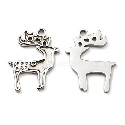 304 Stainless Steel Pendants, Manual Polishing, Christmas Reindeer/Stag Charms, Stainless Steel Color, 18x14x1mm, Hole: 1.5mm(STAS-Q248-08P)