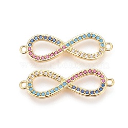 Brass Micro Pave Cubic Zirconia Links, Lead Free & Cadmium Free, Long-Lasting Plated, Infinity, Colorful, Golden, 29x9x2mm, Hole: 1mm(ZIRC-G146-15G-RS)