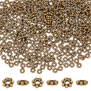 Elite 300Pcs Tibetan Style Alloy Beads Daisy Spacer Beads, Granulated Beads, Antique Bronze, 6x2mm, Hole: 1.5mm