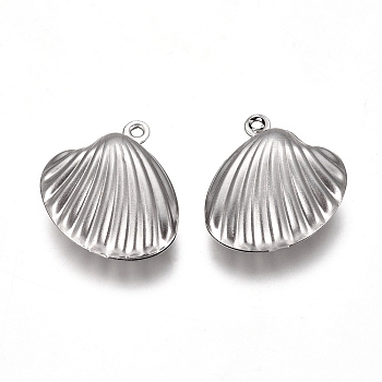 304 Stainless Steel Pendants, Hollow Scallop, Stainless Steel Color, 19x19x7mm, Hole: 1mm