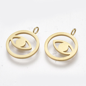 Ion Plating(IP) 304 Stainless Steel Pendants, Ring with Eye, Golden, 15x12x3mm, Hole: 1.8mm