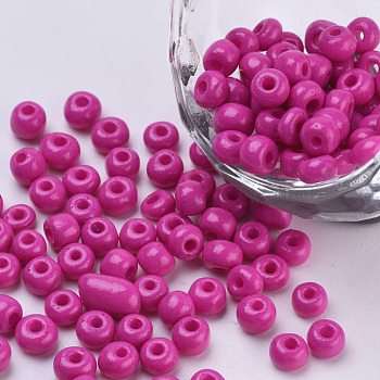 Baking Paint Glass Seed Beads, Round, Medium Violet Red, 4~4.5x3mm, Hole: 1~1.2mm, about 4500pcs/bag, about 450g/bag
