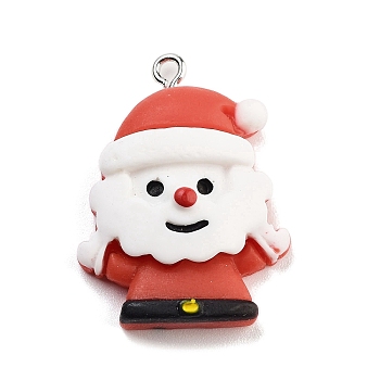 Christmas Theme Opaque Resin Pendants, with Platinum Tone Iron Loops, Santa Claus, 32x24x9.5mm, Hole: 2mm