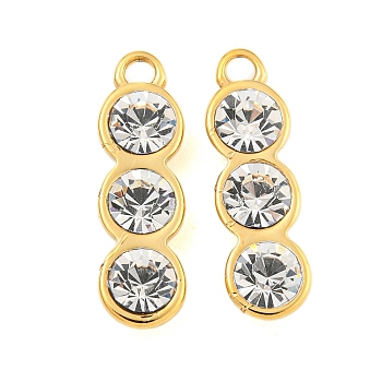 304 Stainless Steel Pendants, with Rhinestone, Pea Charms, Real 14K Gold Plated, Crystal, 21x6x4mm, Hole: 1.8mm