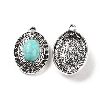 Alloy Pendant Rhinestone Settings, with Synthetic Turquoise, Oval Charms, Antique Silver, Fit for 2mm Rhinestone, 31x21x9mm, Hole: 3mm