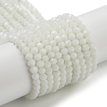 Opaque Glass Beads Stands, Faceted(32 Facets), Round, White, 3~3.5mm, Hole: 0.6mm, about 174~175pcs/strand, 21.18''~21.34''(53.8~54.2cm)