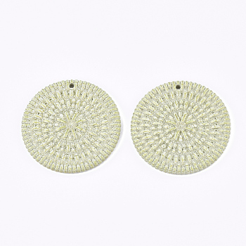 Acrylic Pendants, Imitation Woven Rattan Pattern, Flat Round, Honeydew, 47x5mm, Hole: 2mm