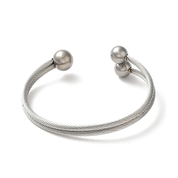 Non-Tarnish 304 Stainless Steel Round Ball Cuff Bangles, Stainless Steel Color, Inner Diameter: 2-1/2x2-1/8 inch(6.5x5.4cm)