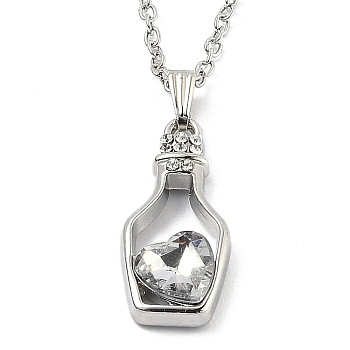 Alloy Resin Pendant Necklaces, with Cable Chains, Bottle with Heart, Platinum, White, 16.73 inch(42.5cm)