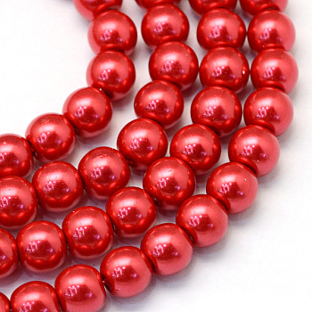 Baking Paint Pearlized Glass Pearl Round Bead Strands, Crimson, 12mm, Hole: 1.5mm, about 70pcs/strand, 31.4 inch