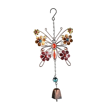 Iron Wind Chimes, Small Wind Bells Handmade Pendants, with Glass Rhinestone and Acrylic Beads, Butterfly, Colorful, 410mm