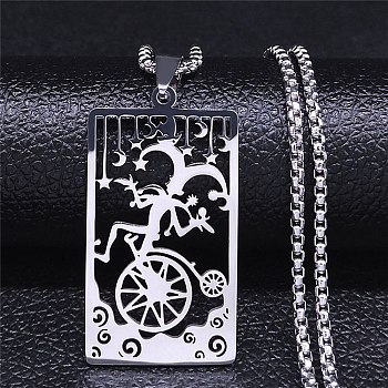 304 Stainless Steel Pendant Necklaces, Joker Card, Stainless Steel Color, 19.29 inch(49cm)